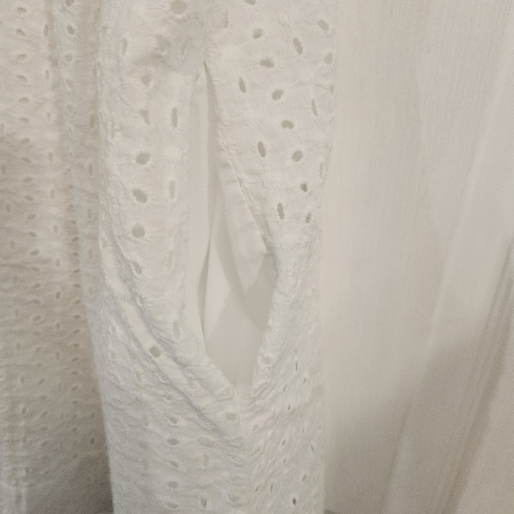 White Eyelet Sleeveless Sun Dress With Built In Shorts And Pockets - Picture 6 of 11